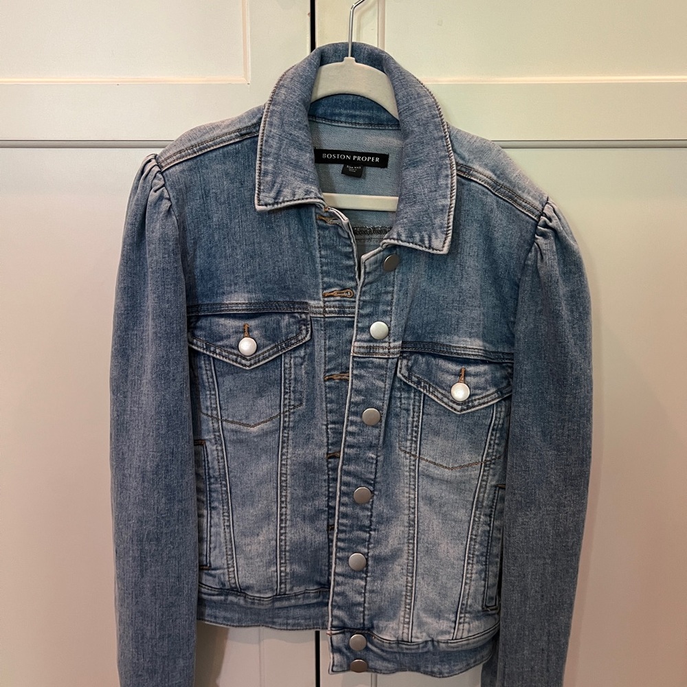 Boston Proper Light Blue , puff sleeve, Jean Jacket